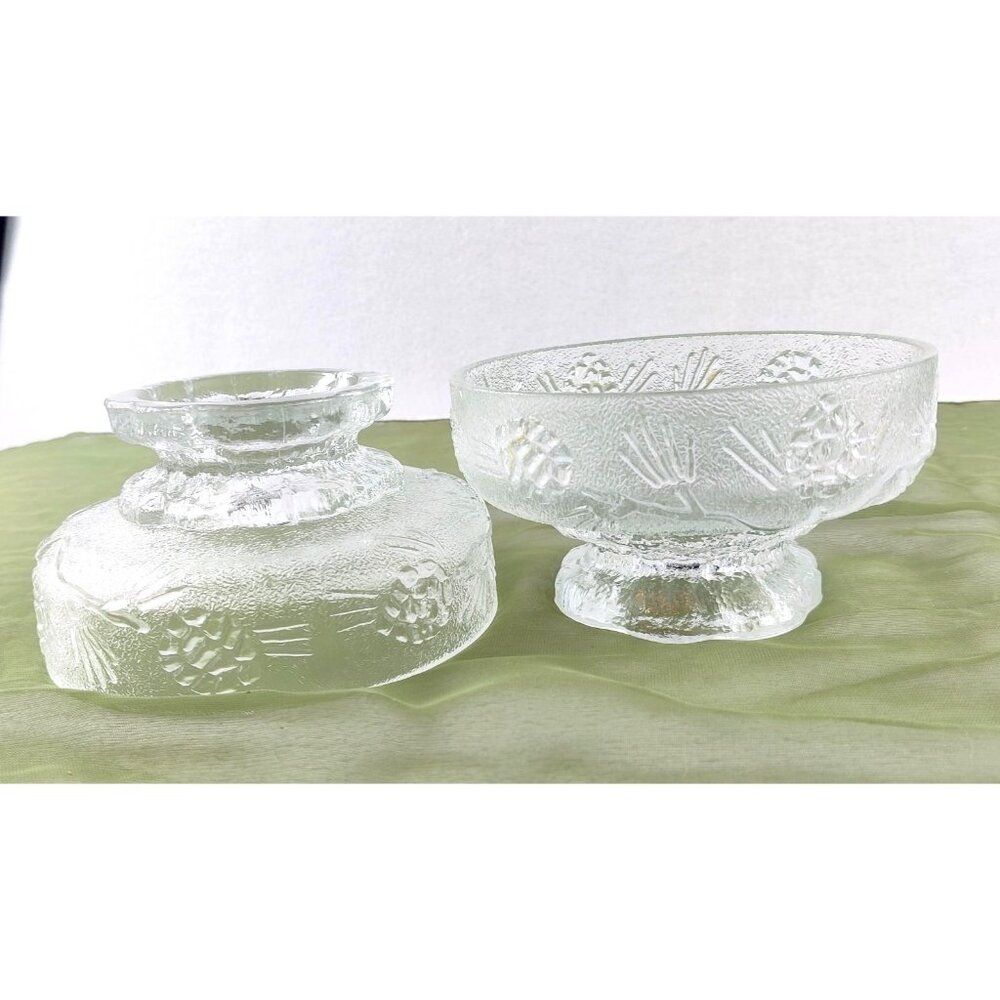 Ponderosa Pine Salad Bowl Set by Tiara 80s/90s 3 Piece Set Clear Glass Pinecones - Picture 10 of 16